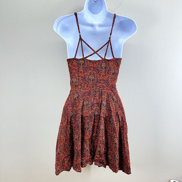 Abercrombie & Fitch Red Skater Mini Dress Fit-n-Flare Floral Boho Women's Sz S - Picture 2 of 11